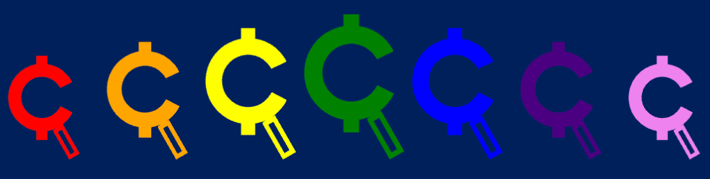 Chaser logo is SVG format. To showcase the functionality of the SVG version, there are 7 Chaser logos in a row each colored sequentially red, orange, yellow, green, blue, indigio, violet.